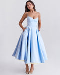 Selene | Midi Satin Duchess Dress with Corset and Voluminous Tulle